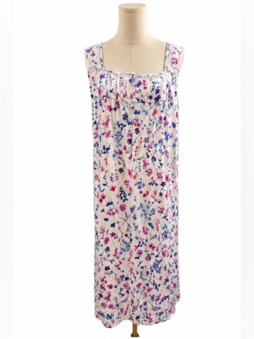 Aria Collection Floral House Dress Nightgown Sleeveless Flowers Lace Trim XL